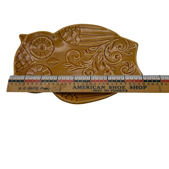 Dutch Wax Ceramic Owl Decorative Plate Handpainted Boho Kitchen Harvest Gold 8" - Picture 9 of 10